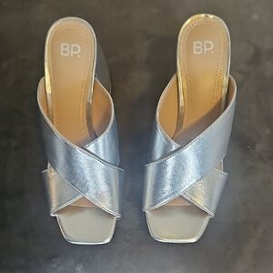 bp Metallic Silver Crisscross Slide Sandals for Women..size 7...no box